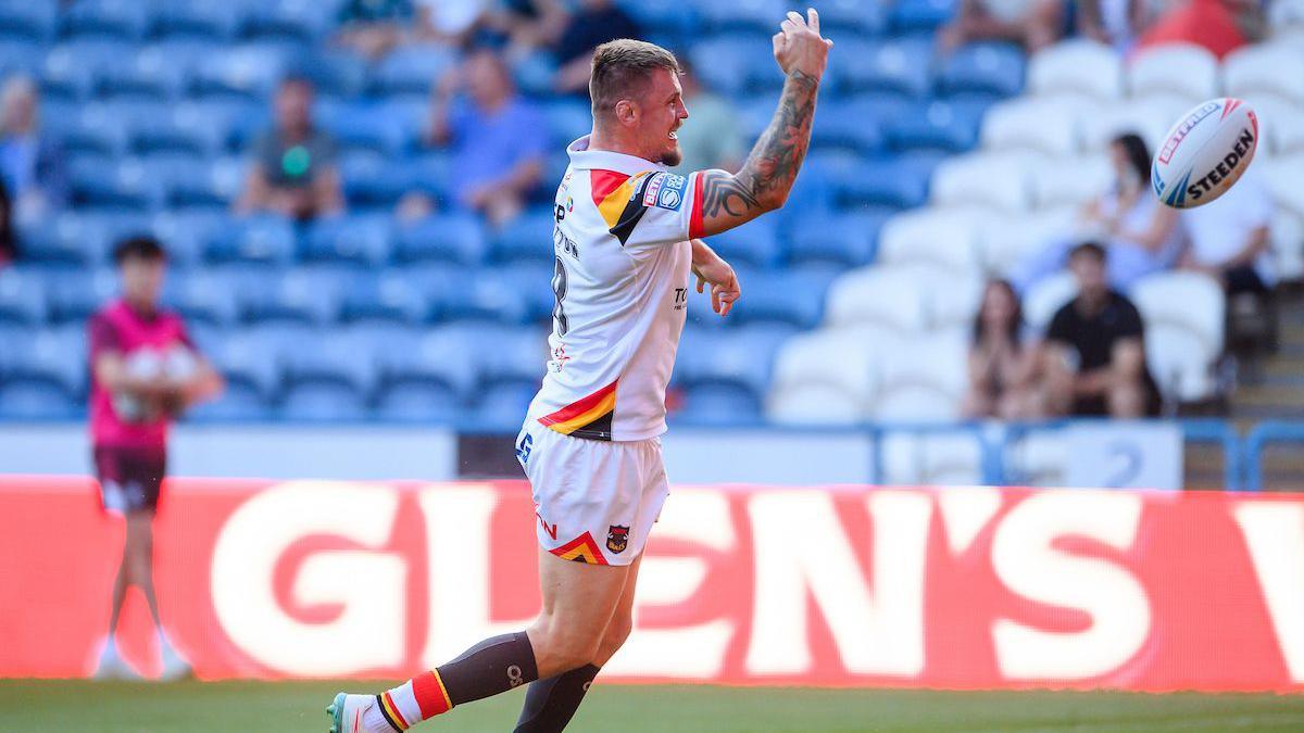 Ryan Sutton celebrating a try for Bradford Bulls