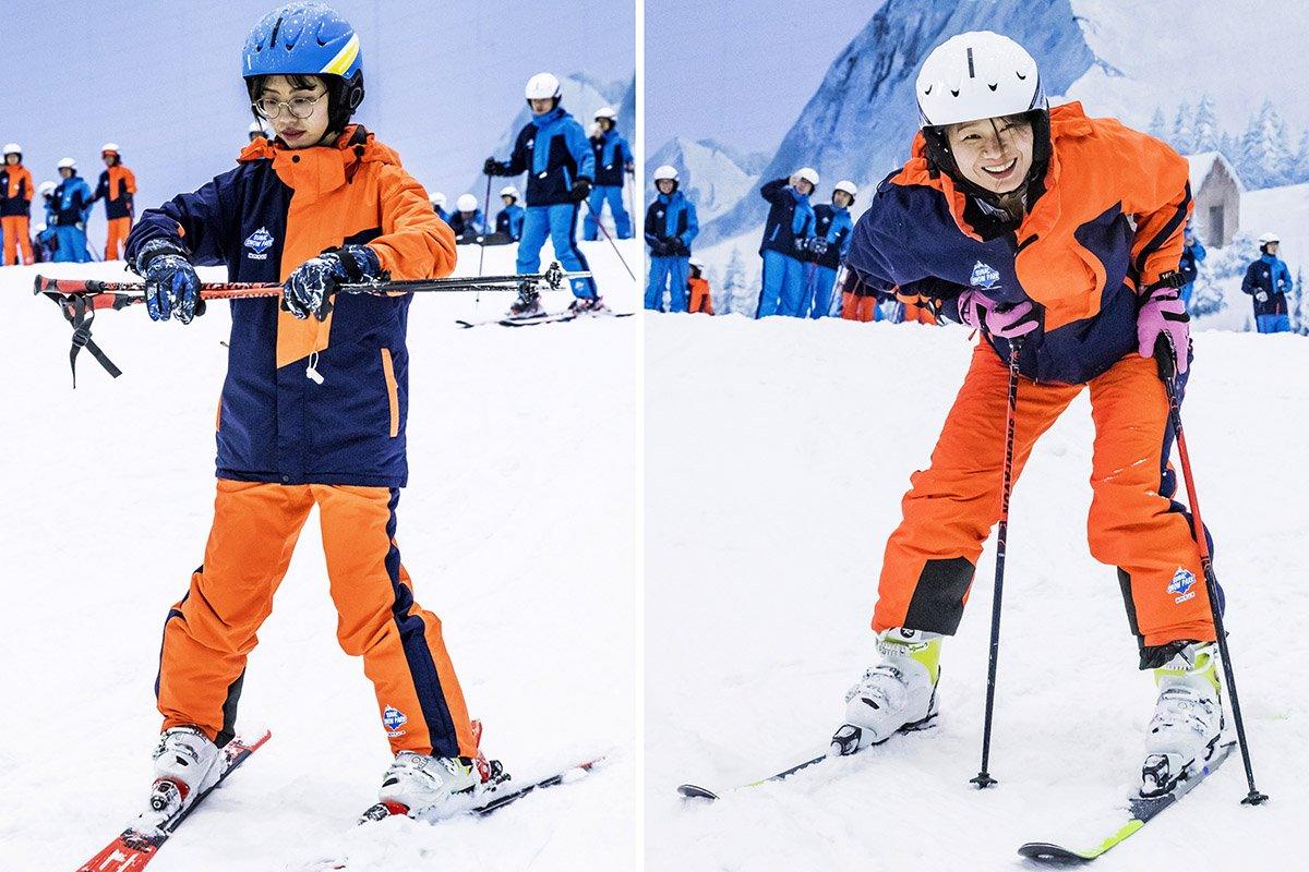 Portraits of young women skiers