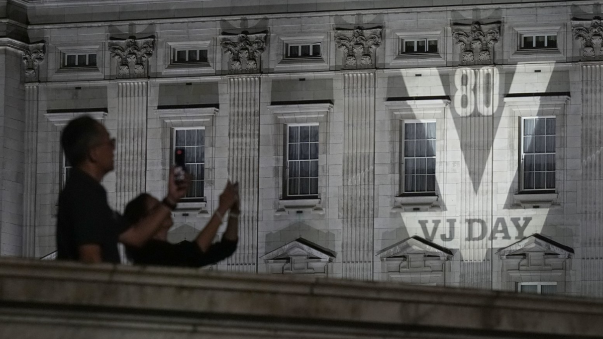 Images projected onto Buckingham Palace, London, recognising the contribution of the Commonwealth Armed Forces to the Second World War, ahead of the 80th anniversary of VJ Day.