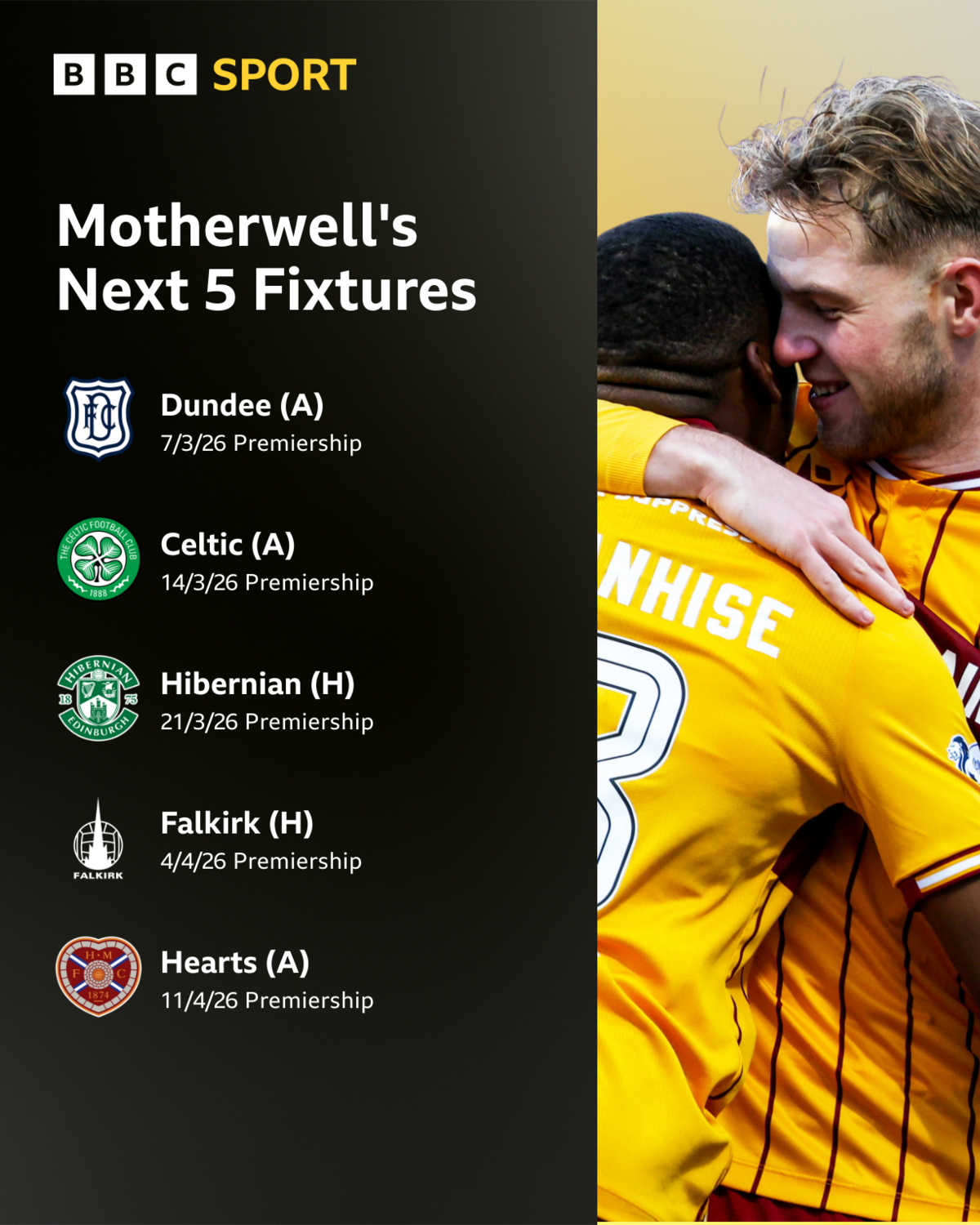 Motherwell's next five fixtures