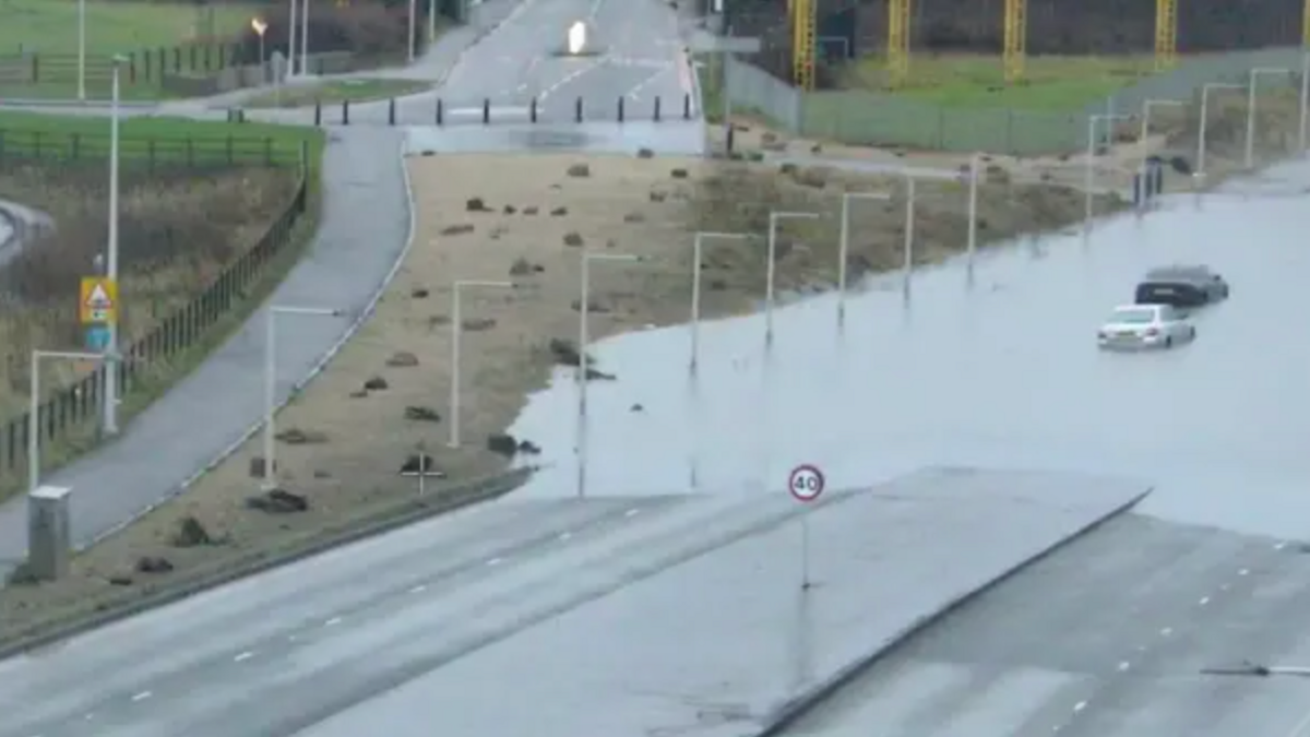 Flooding on the A555 on New Year's Day