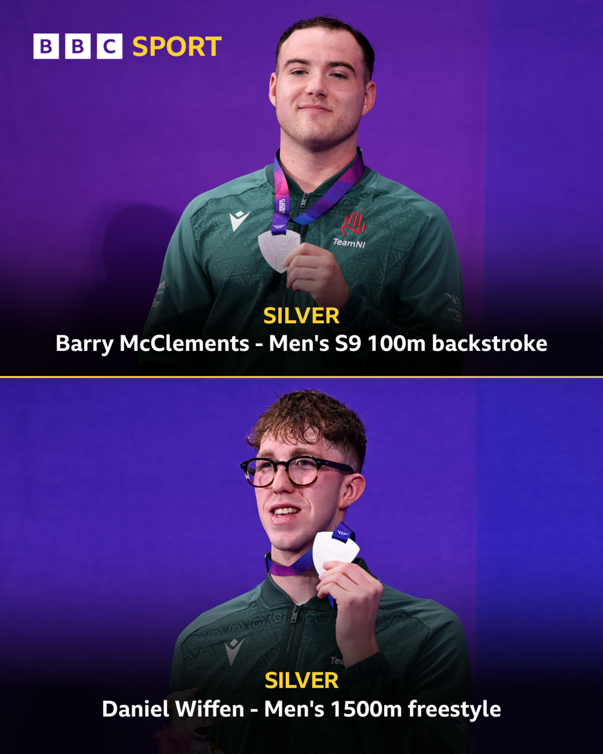 A graphic for Daniel Wiffen and Barry McClements winning silver medals at the Commonwealth Games