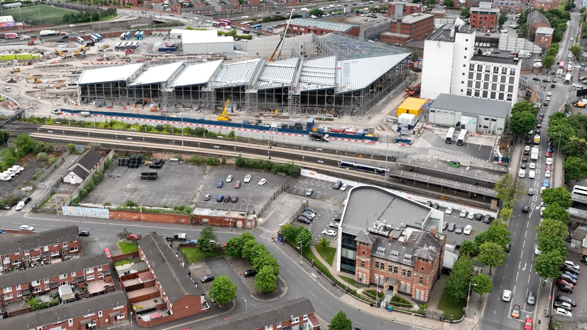 Aerial image of Belfast showing the new transport hub and proposed student accommodation site