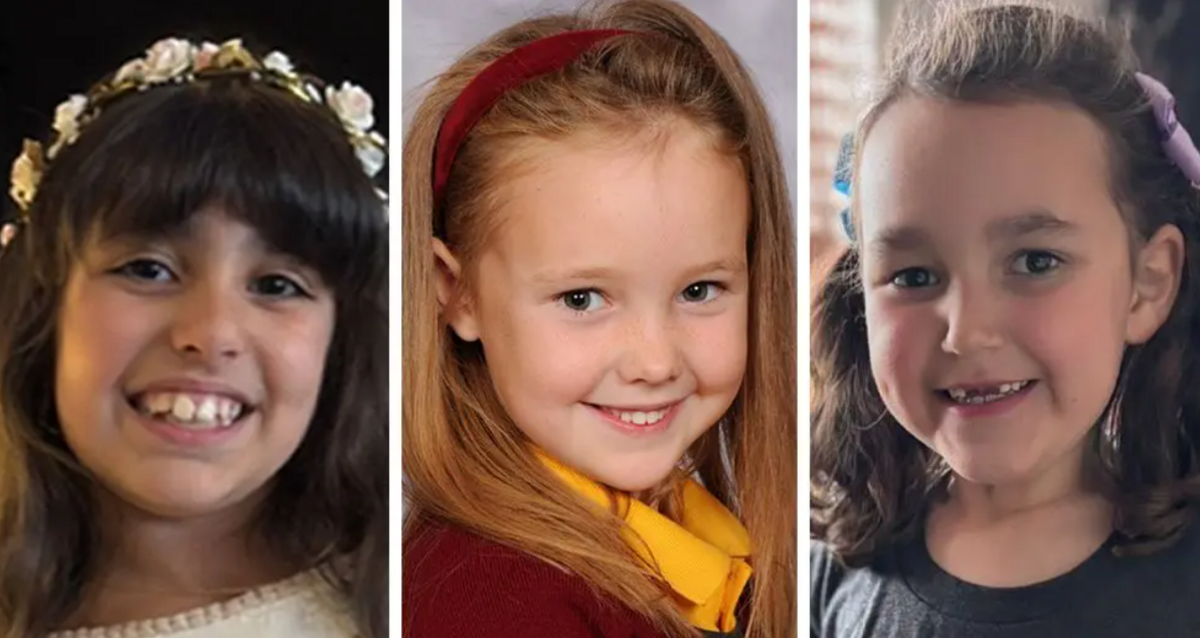 Smiling portrait photographs of Alice da Silva Aguiar, nine, Bebe King, six, and seven-year-old Elsie Dot Stancombe