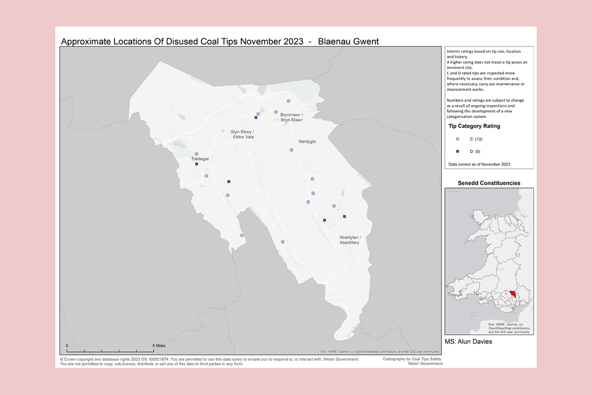 The locations of the old tips are being published online. This example shows Blaenau Gwent