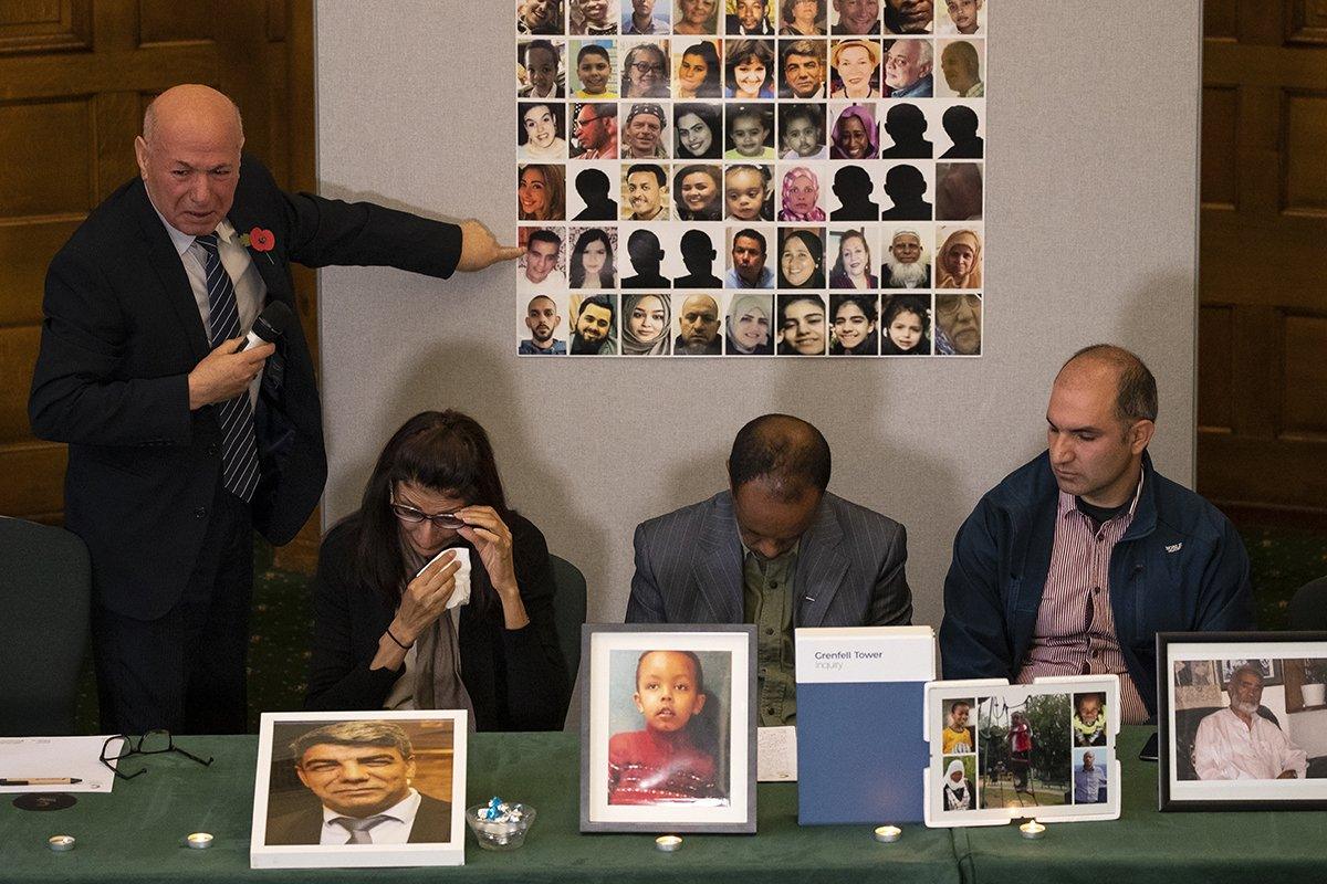 Survivors and family members of people involved in the Grenfell fire (L-R) El Alami Hamdan, Flora Neda, Paulos Tekle, Hamid Al Jafari