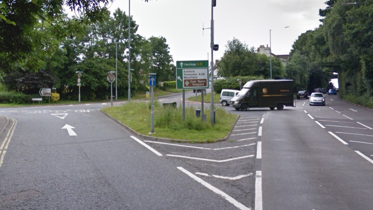 The junction of the A21 with Westfield Lane, Hastings