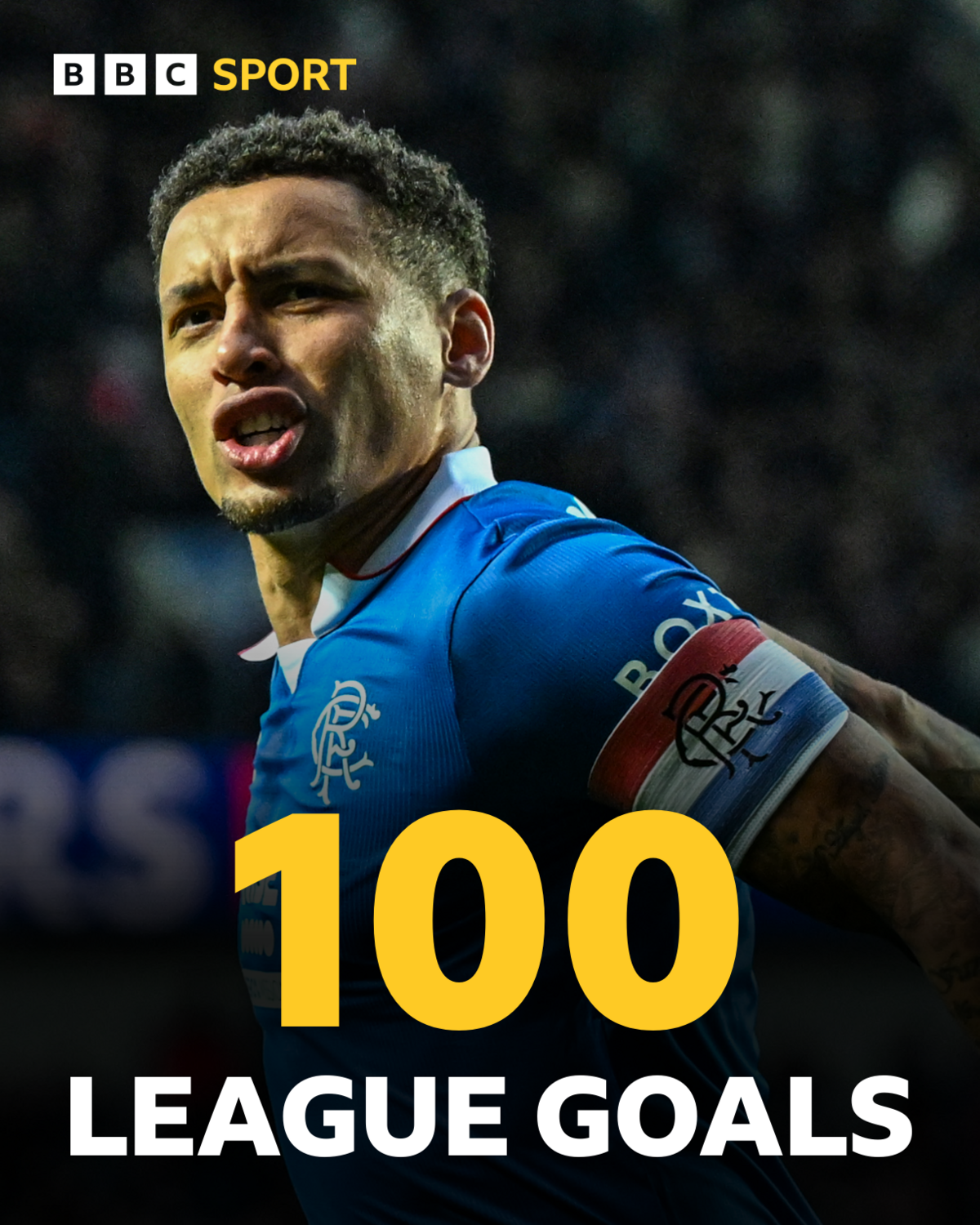 Rangers captain James Tavernier and a stat that states he has scored 100 league goals for the club