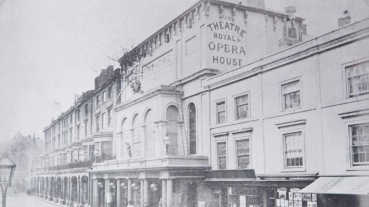 Theatre Royal Brighton in black and white in the 1870s