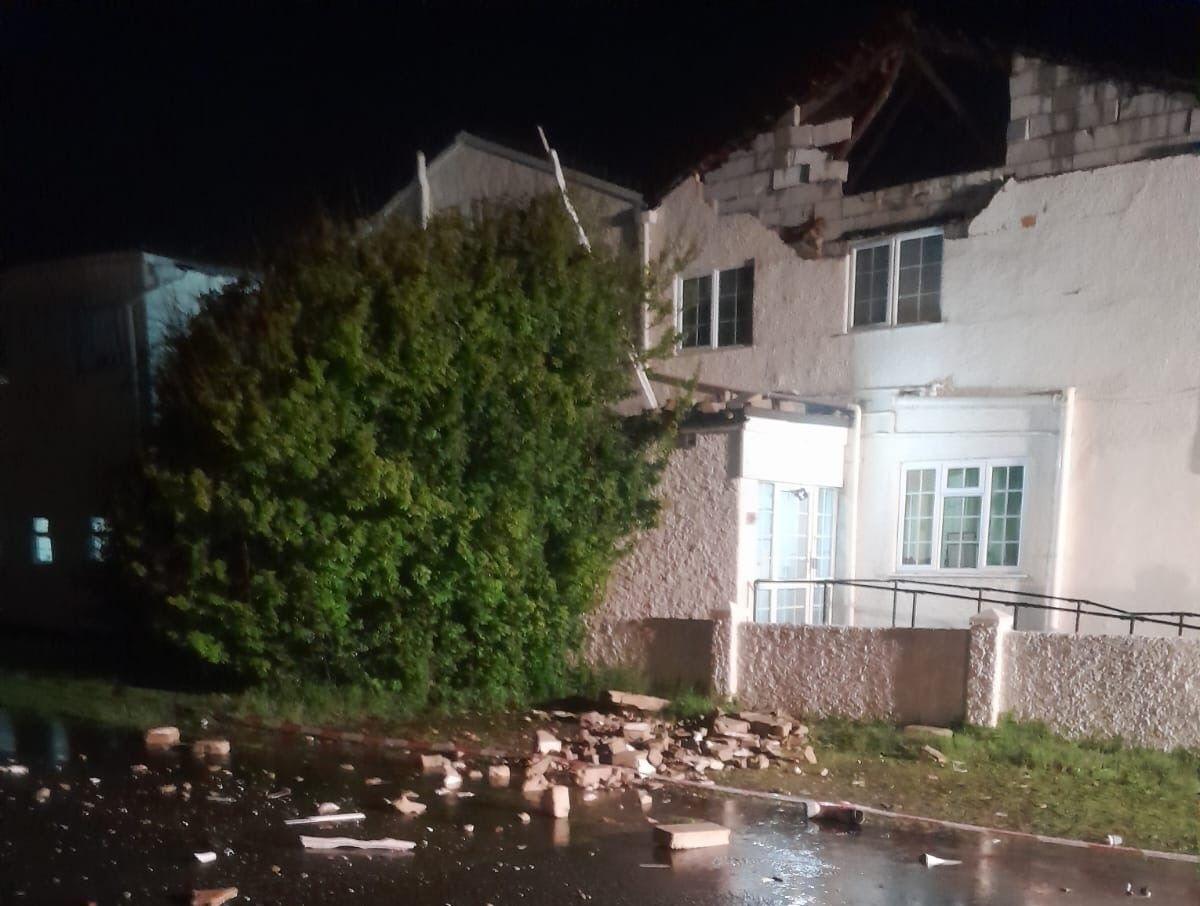 A picture showing the damaged roof of a building