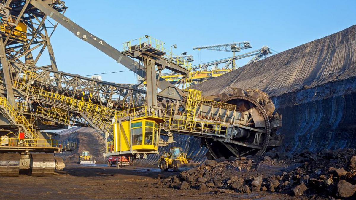 Mining machines at an open-cast lignite coal mine in eastern Germany