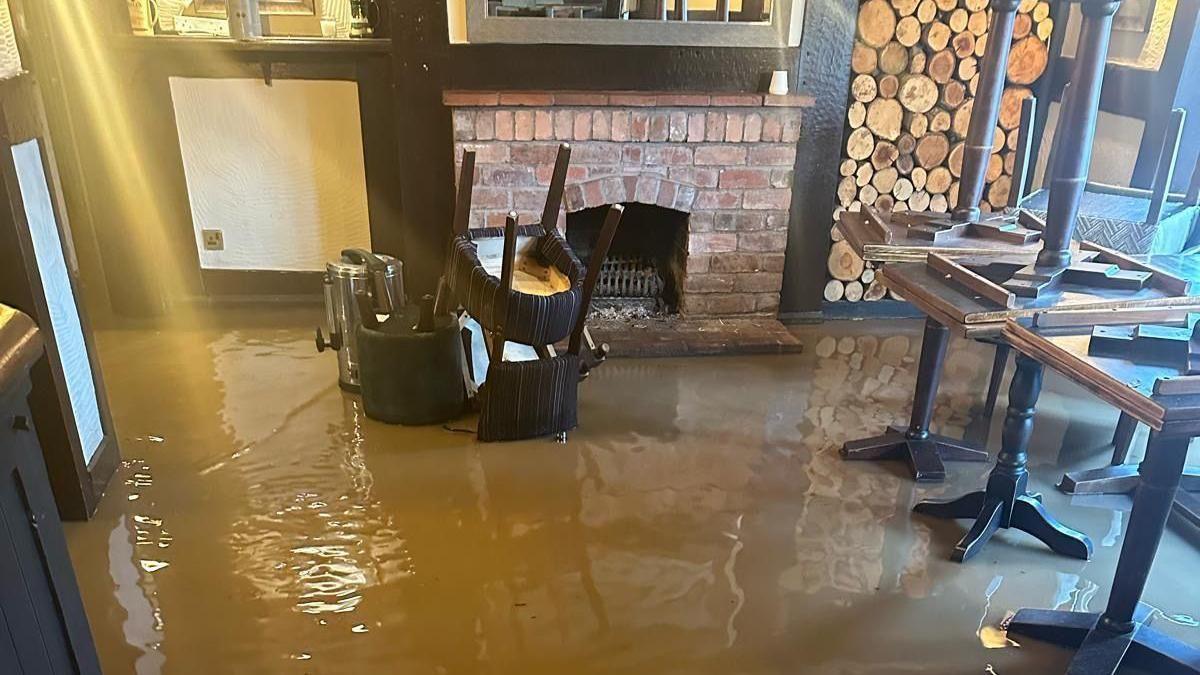 The Royal Oak under flood water