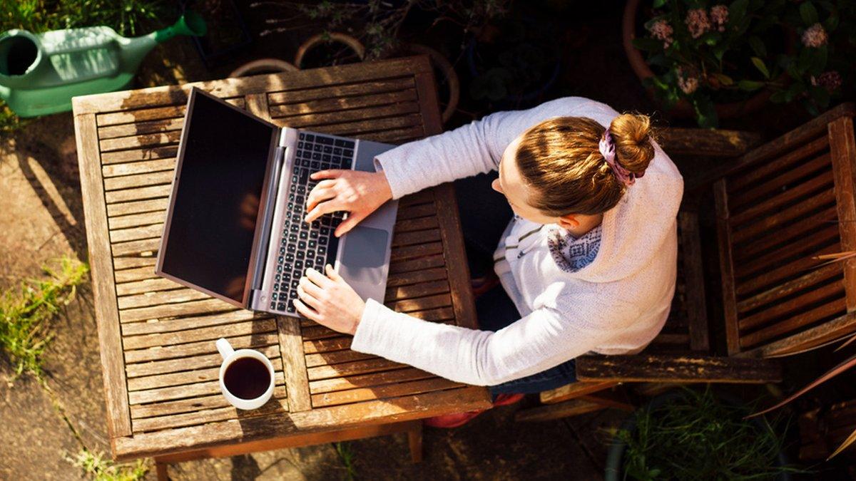 Homeworker in a garden - aerial image