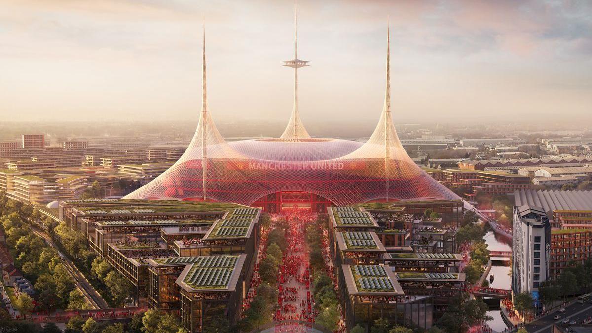 Computer generated image showing Manchester United's proposed new 100,000-seater stadium.