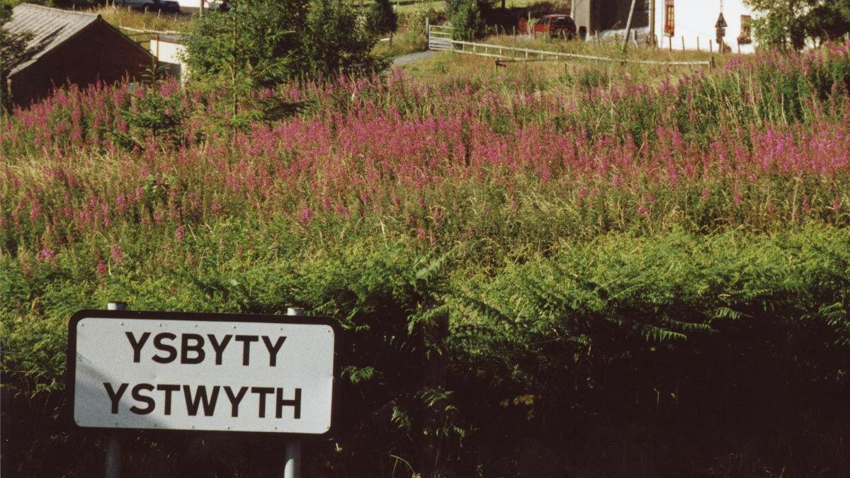 Arwydd ffordd Ysbyty Ystwyth