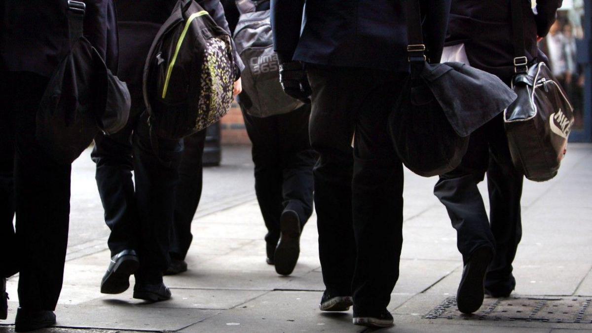 A generic image showing a handful of students, carrying bags, walking away from the camera.