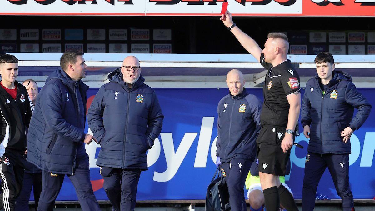 Healy was sent off at the end of the game at Seaview