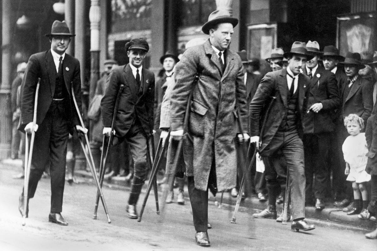 Procession remembering those who died in World War One, circa 1921