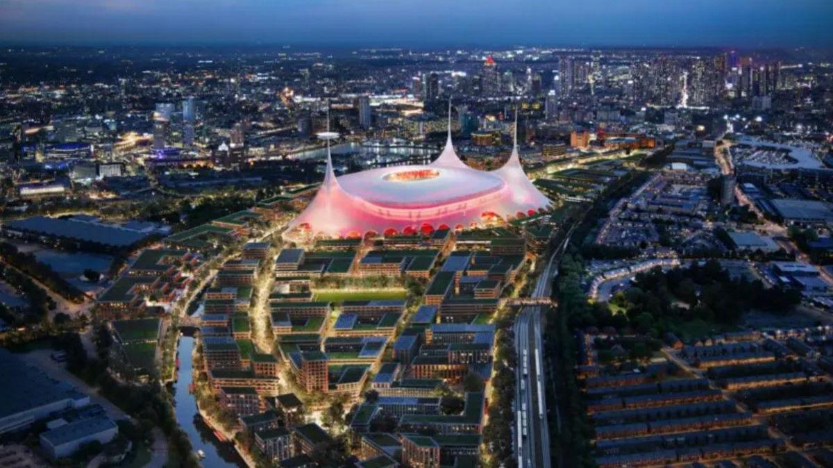 CGI of aerial view of proposed Manchester United stadium