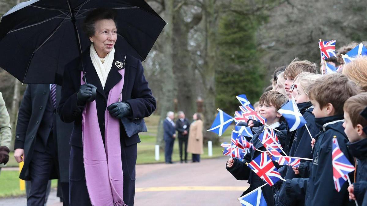 Princess Anne greets pupils at Gordonstoun 