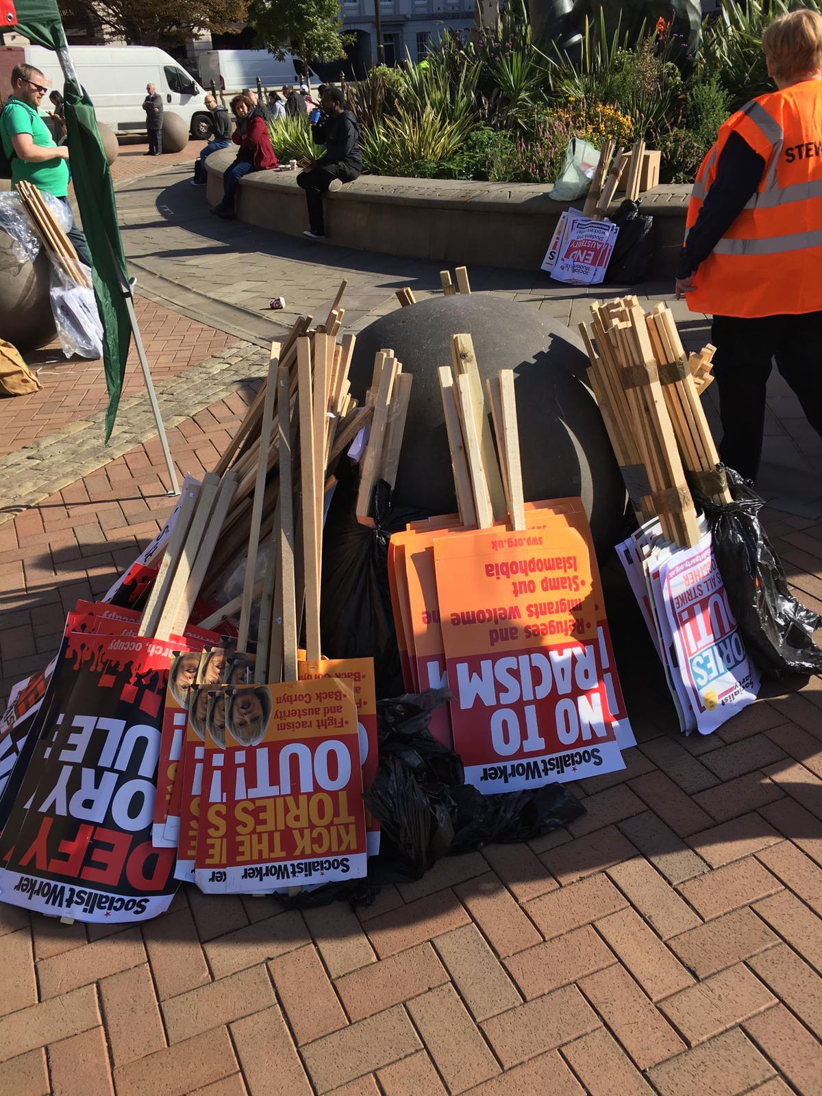 Placards lined up