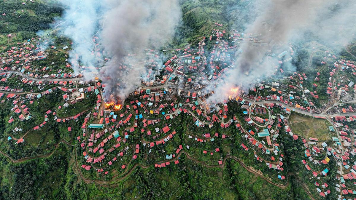 Smoke and fires from Thantlang, Chin State, caused by shelling from military forces, according to local media - October 2021