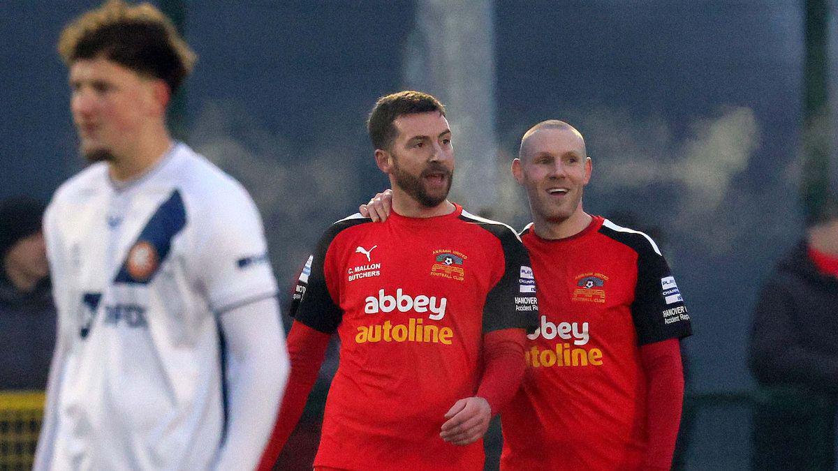 Annagh's Stephen Murray celebrates his goal against Portadown