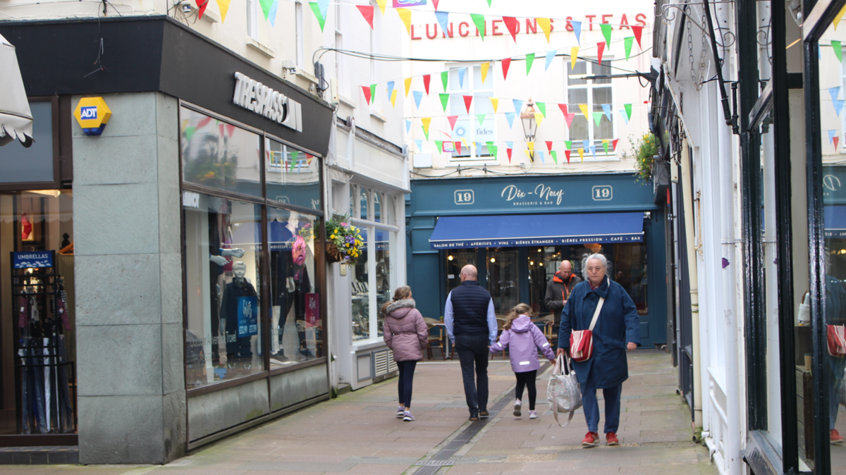 People walking in Guernsey town