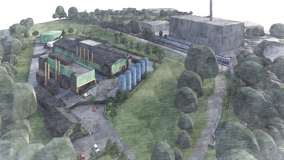 An artist's impression of the Exeter Energy Network plant in the Riverside Valley Park