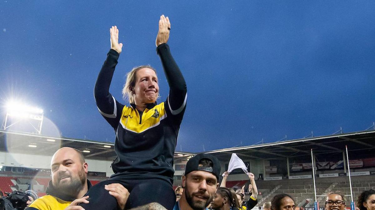 Lindsay Anfield is carried after guiding York Valkyrie to the 2024 Women's Super League Grand Final