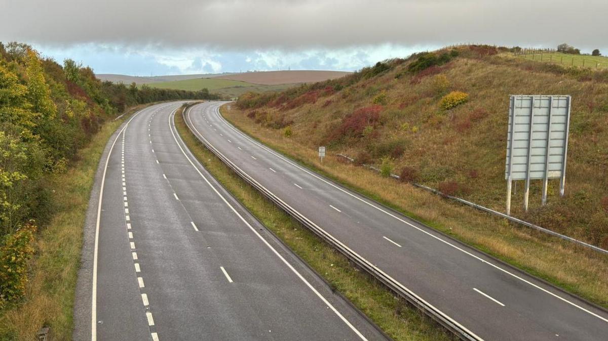 The A27 empty with no cars on the road