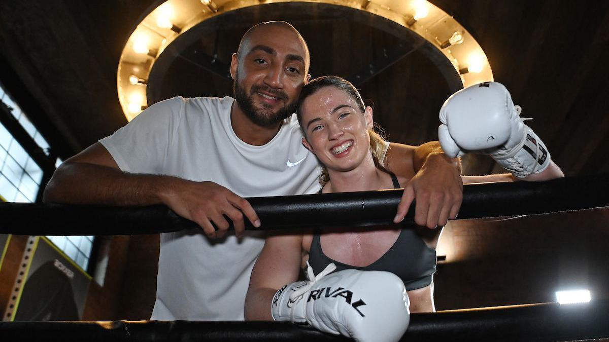 Francesca Hennessy and Bradley Skeete pose at a media day