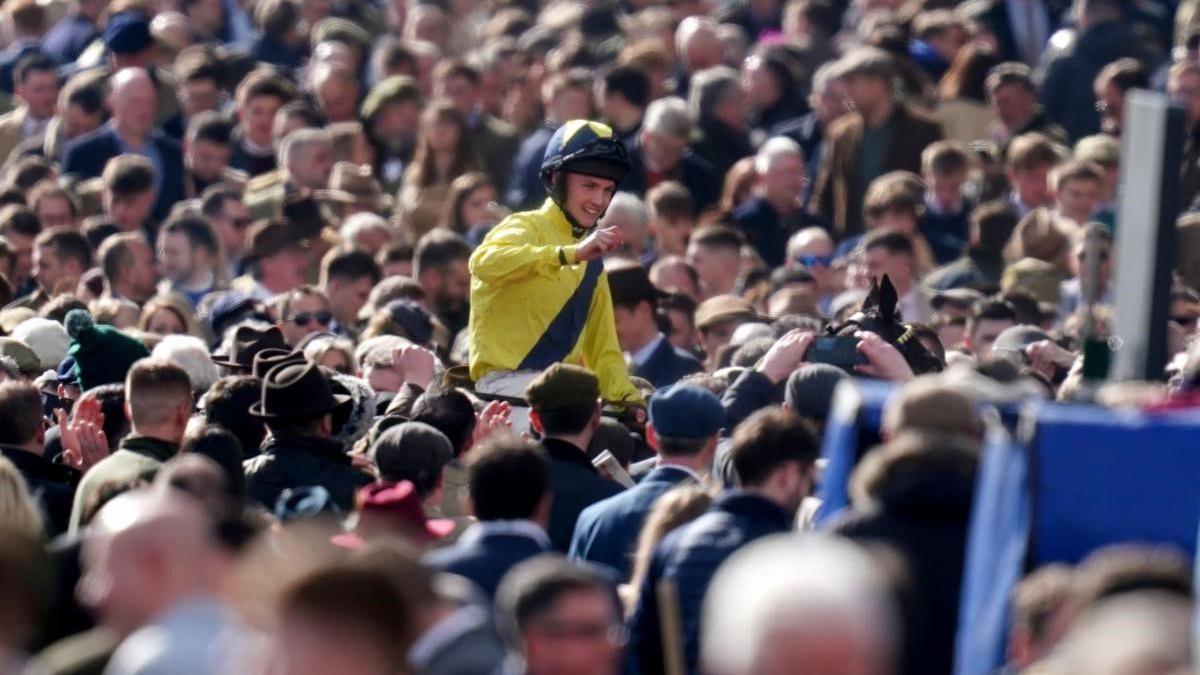 Michael O'Sullivan after winning the Supreme Novices' Hurdle on Marine Nationale in 2023