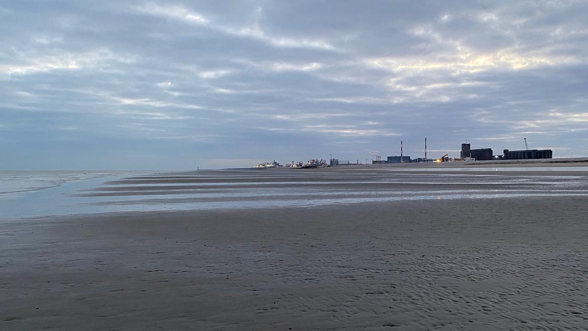 Loon Plage beach with Dunkirk Port in the background