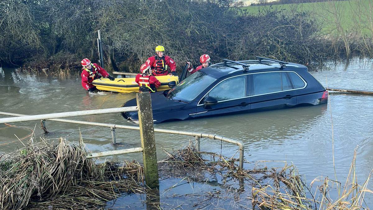 A car flooded at Buttsbury Wash near Billericay in Essex