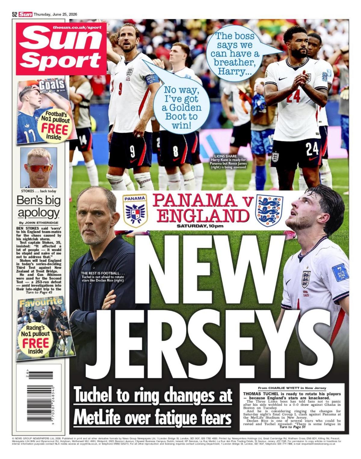 Back page of the Sun on 25 June 2026