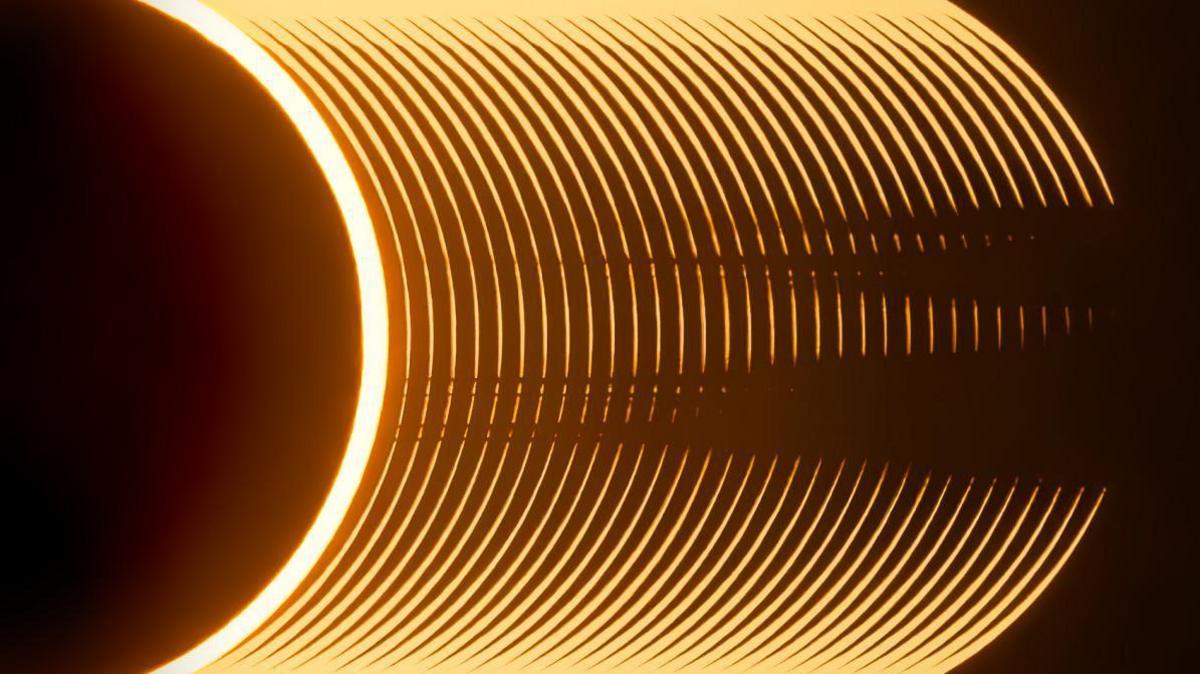 Different phases of the lunar eclipse show yellow rings against a black background.