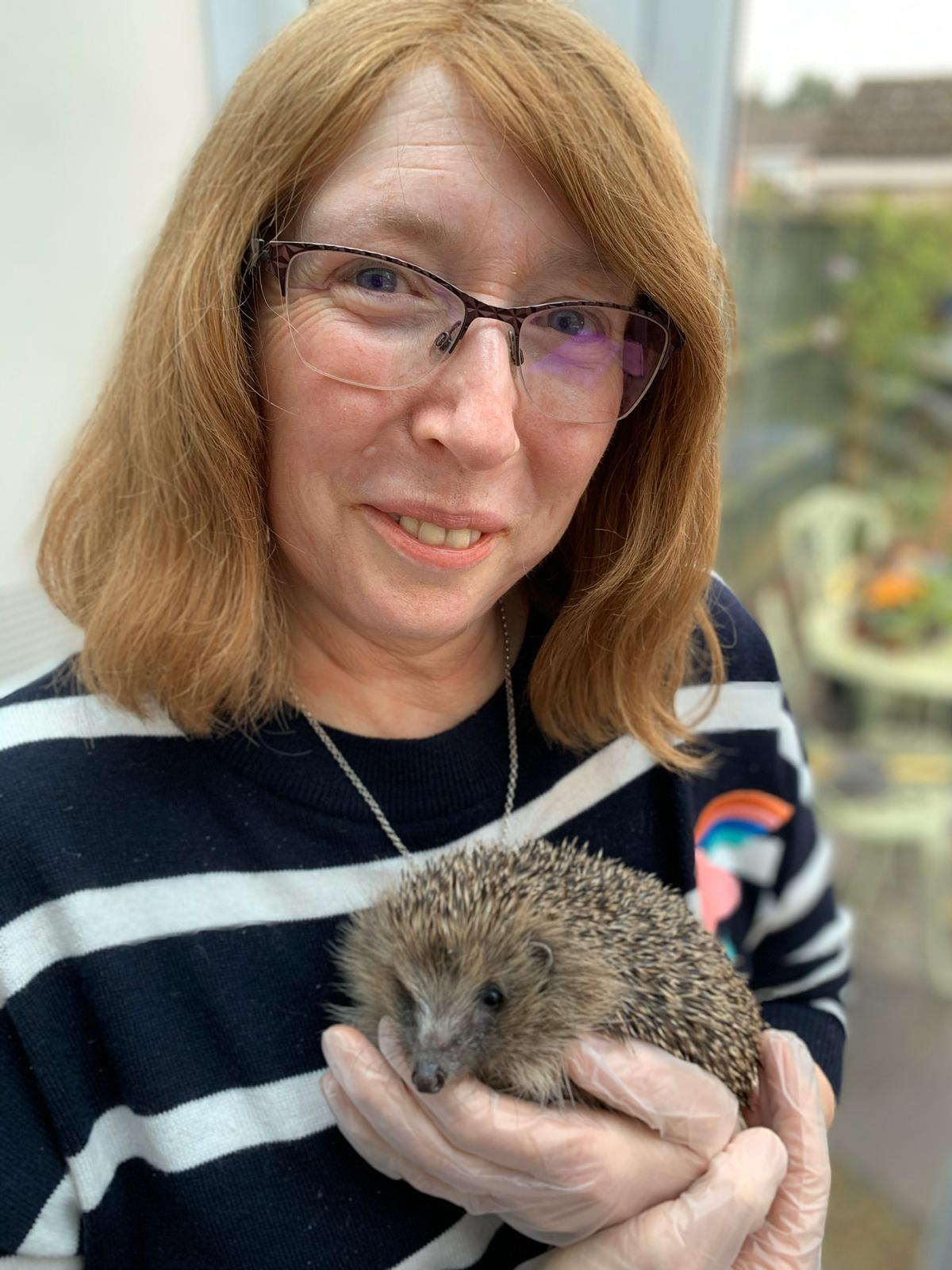 Sue Bonnington and hedgehog