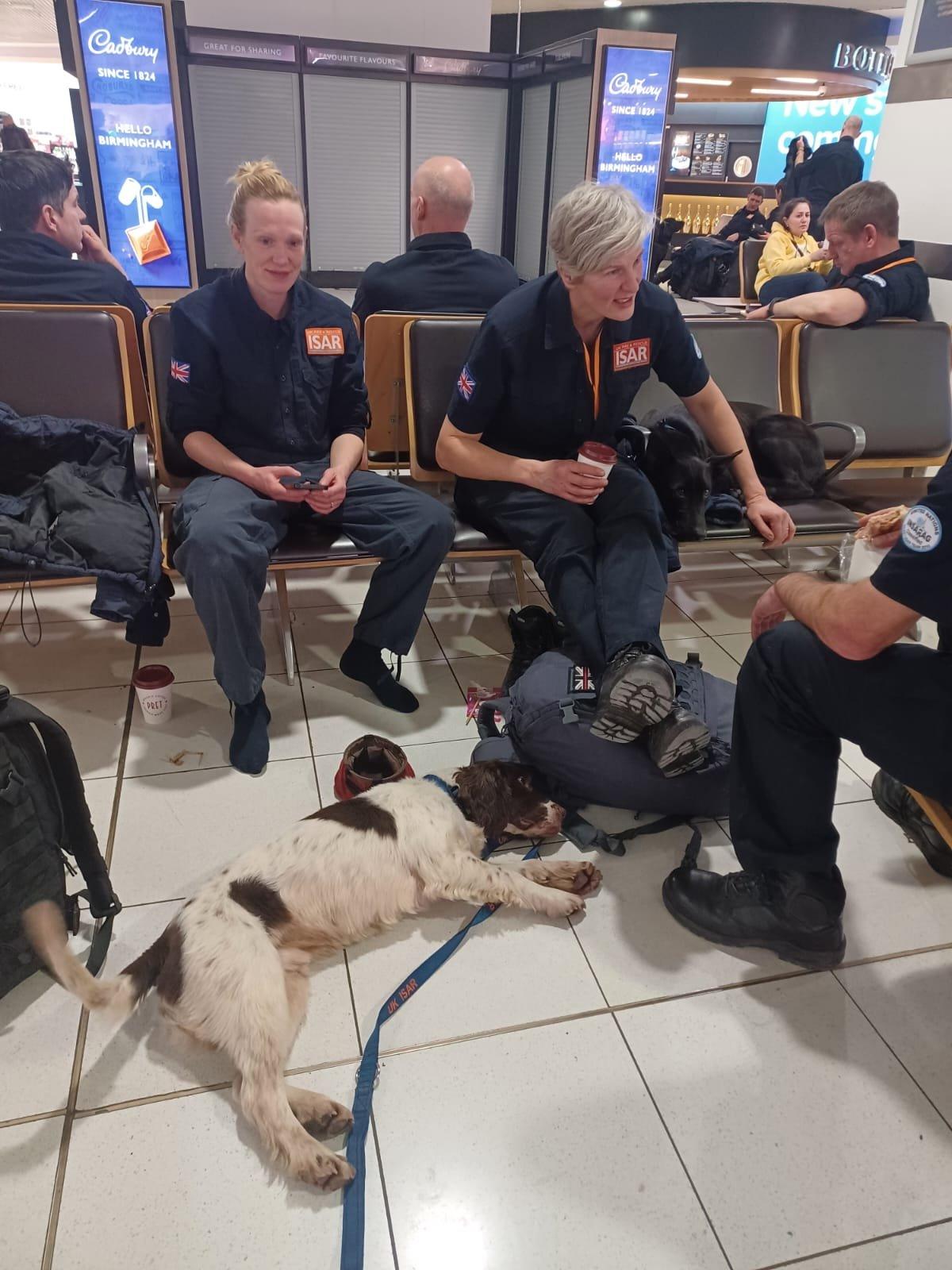 London Fire Brigade sniffer dog and some of the members from International Search and Rescue who going to Turkey to help after earthquake