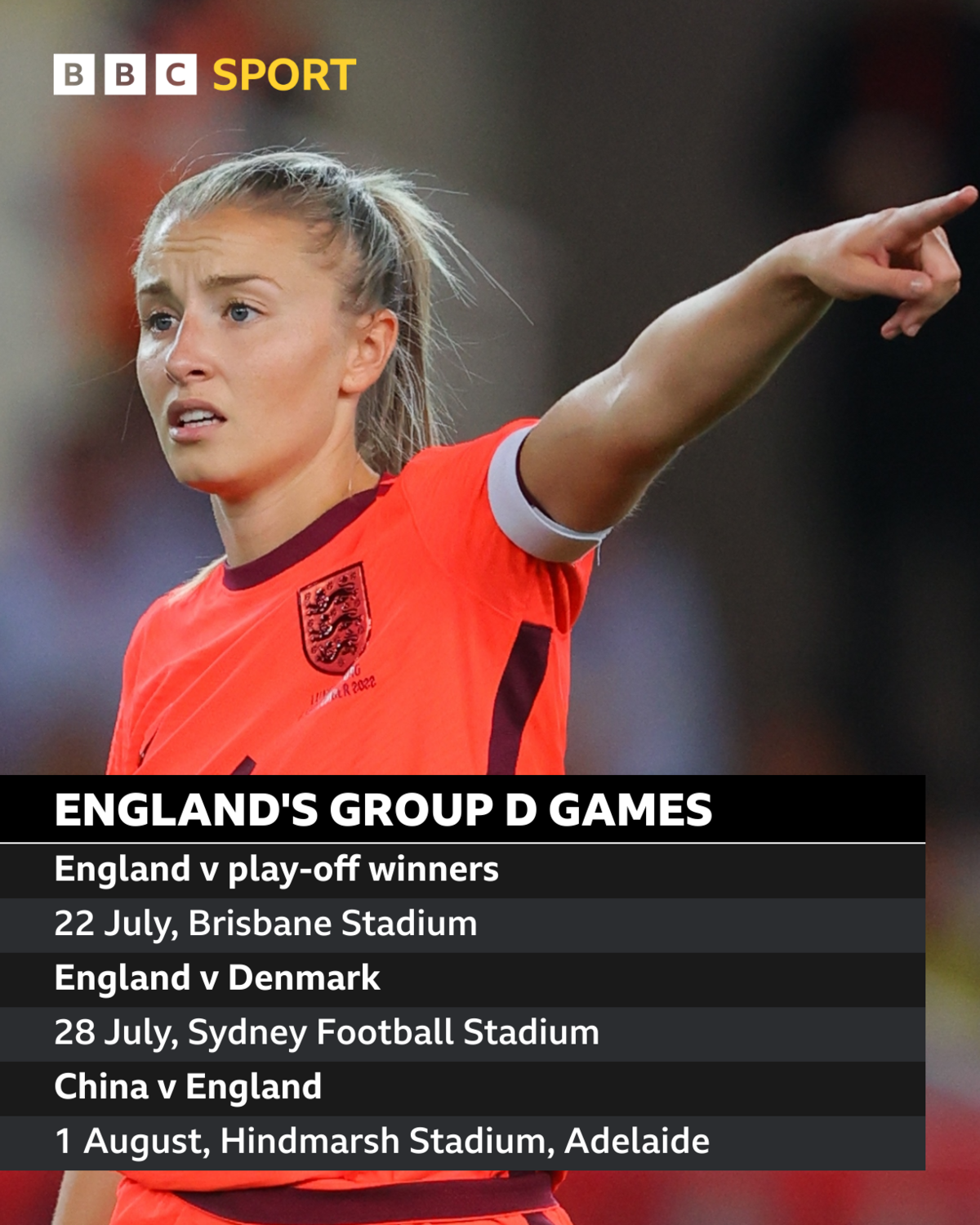 Graphic showing England's Group D matches at World Cup