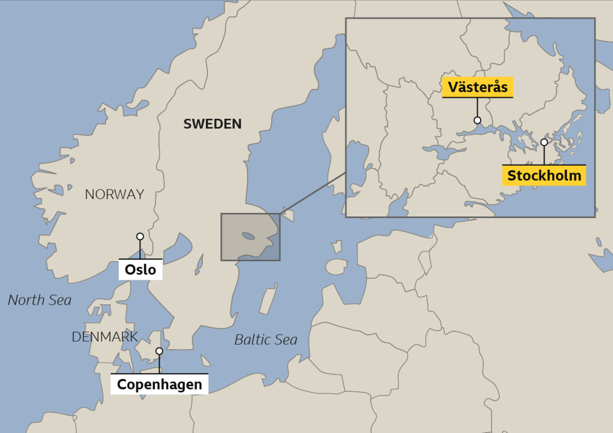 Map showing location of Vasteras