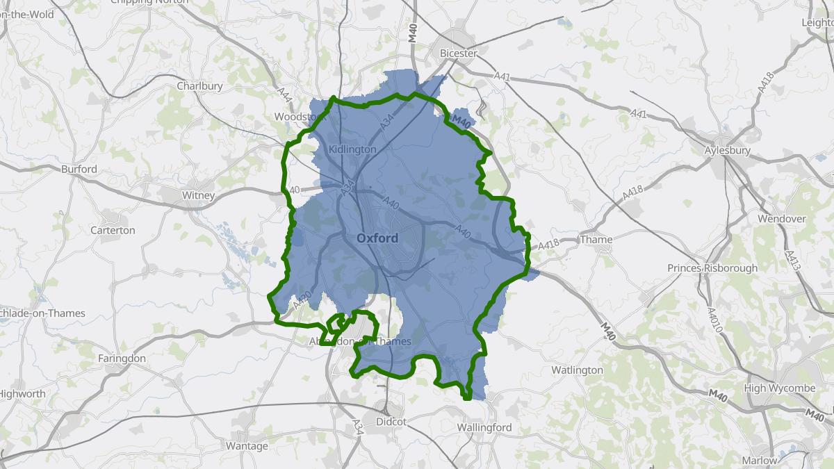 A map shows the proposed "Greater Oxford" boundary, which takes in a much wider area than the current Oxford boundaries - and includes Kidlington, Wheatley, Dorchester and Culham.