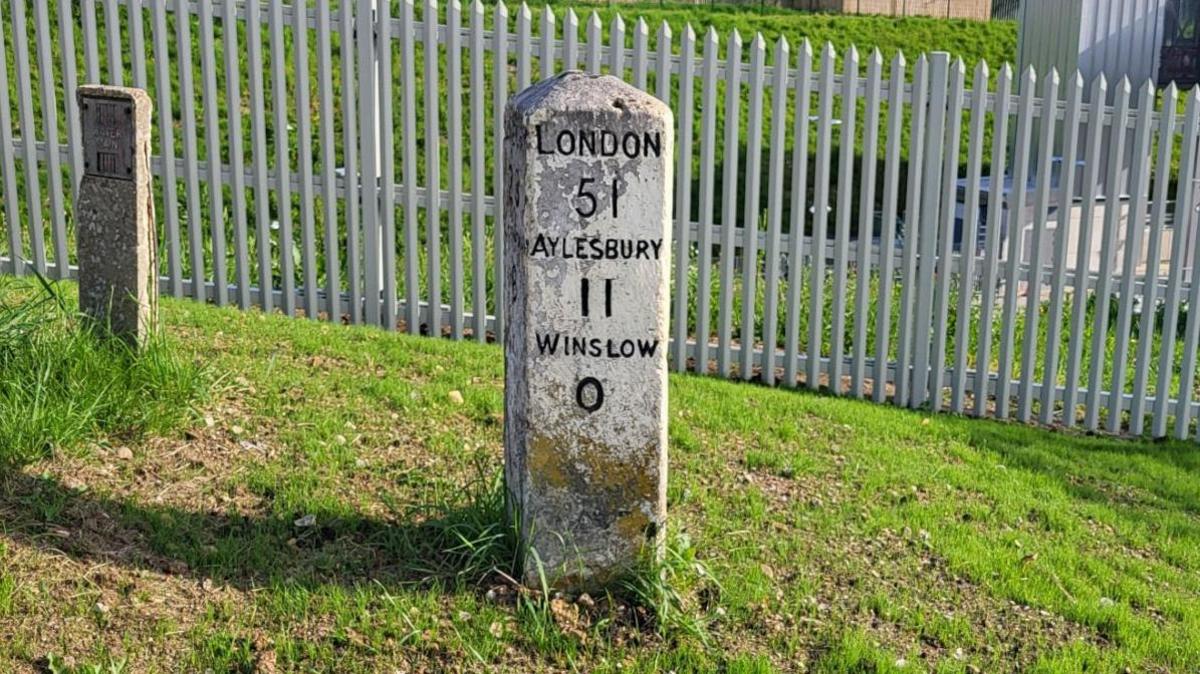 A stone milestone in Winslow, Buckinghamshire