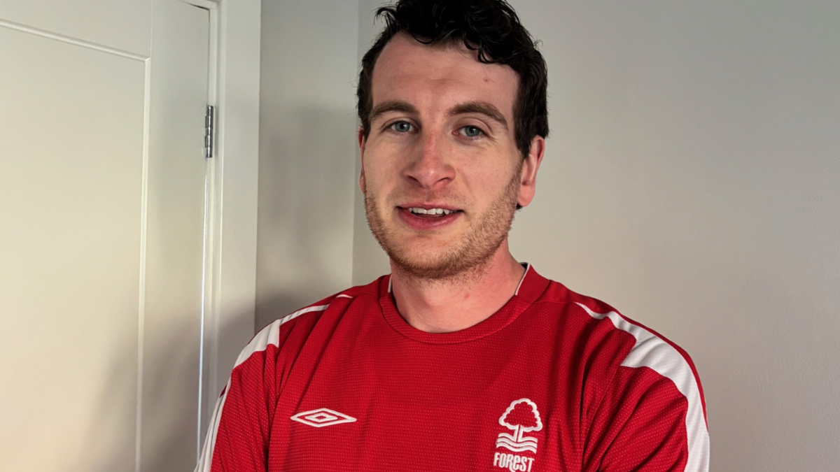 A man in a red Nottingham Forest kit