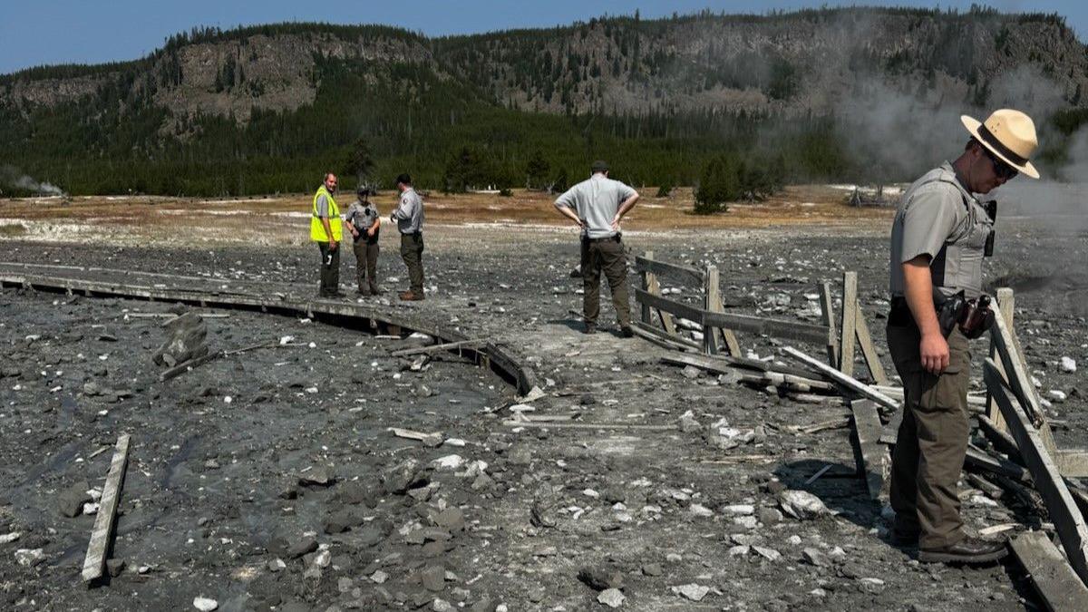 NPS officials view debris from hydrothermal explosion