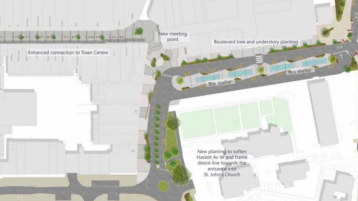 An architectural map showing planned changes to Friary Way in Crawley.