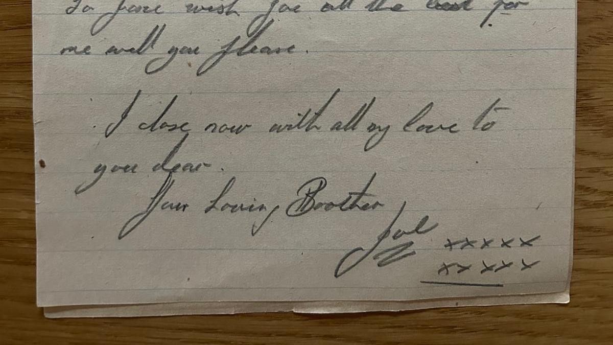 The letter sent by Joe to his sister Josie. The section says "your loving brother, Joe".