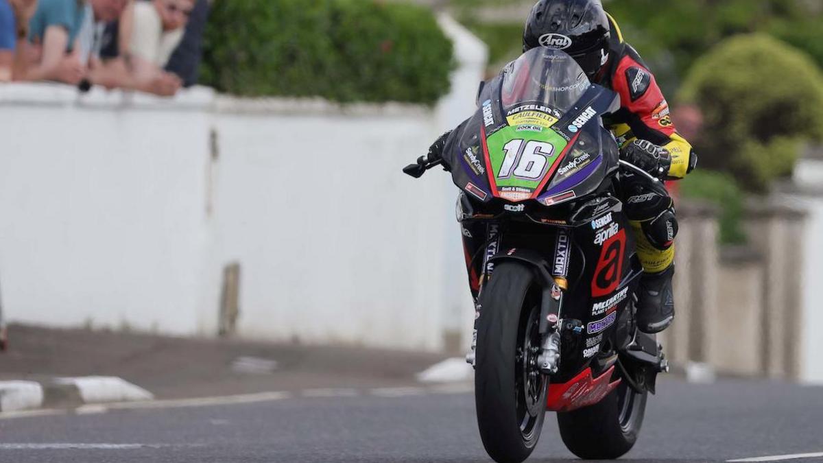 Mike Browne riding his Aprilia Supertwin