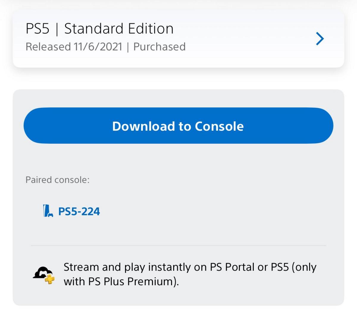A screen from the PlayStation store with a prompt to download a game to the console.