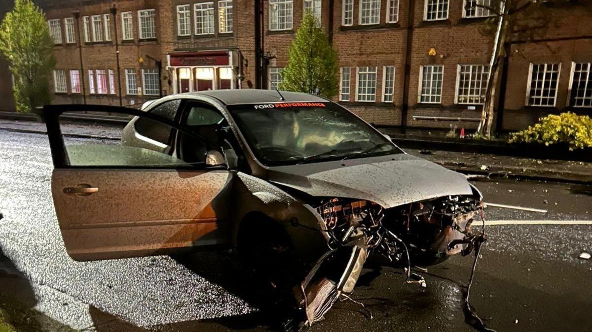 Burnt out car on the A27